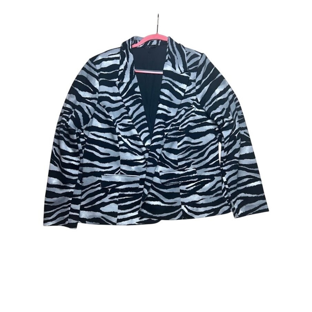 Investments II Zebra Print Blazer Silver Black Animal Print Plus Size 18W